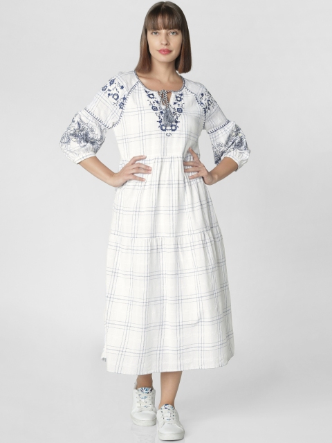 

Vero Moda Women White & Navy Blue Self Design A-Line Dress
