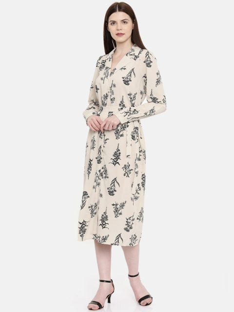 

Vero Moda Women Off-White & Black Printed Shirt Dress