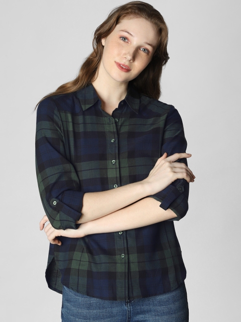 

Vero Moda Women Green & Blue Regular Fit Checked Casual Shirt