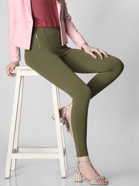 

Vero Moda Women Olive Green Solid Treggings