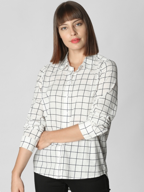 

Vero Moda Women White & Navy Blue Regular Fit Solid Casual Shirt
