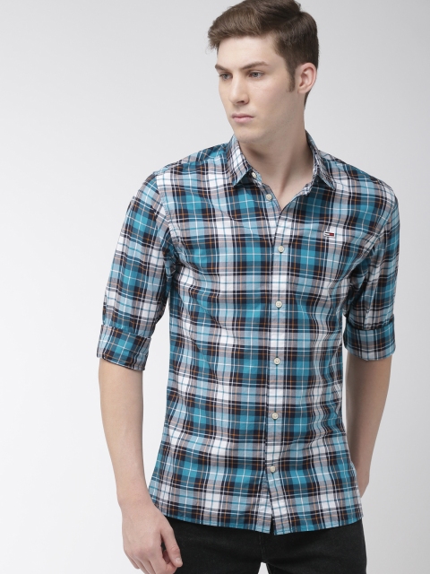 

Tommy Hilfiger Men Teal Blue & White Regular Fit Checked Casual Shirt