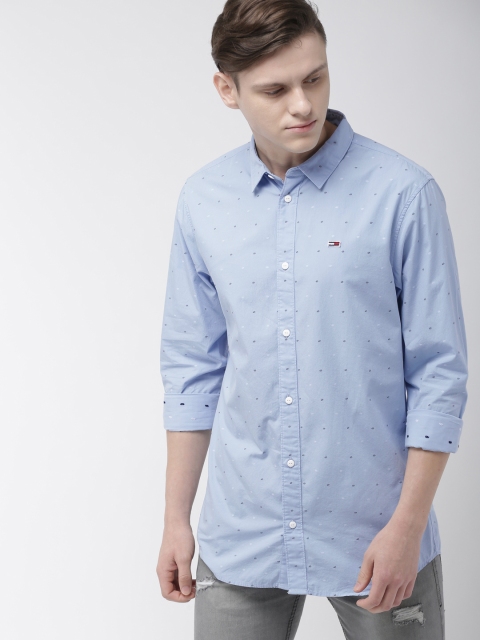 

Tommy Hilfiger Men Blue & Black Slim Fit Self Design Casual Shirt
