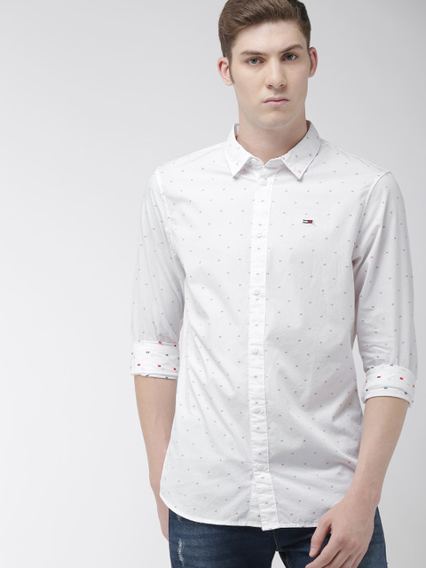 

Tommy Hilfiger Men White & Red Slim Fit Self Design Casual Shirt