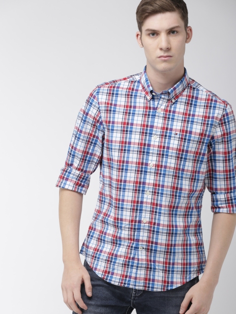 

Tommy Hilfiger Men White & Blue Regular Fit Checked Casual Shirt