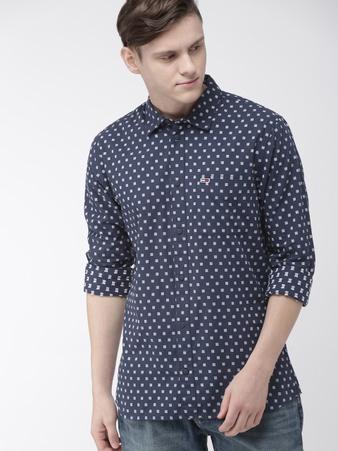 

Tommy Hilfiger Men Navy Blue & White Regular Fit Self Design Casual Shirt