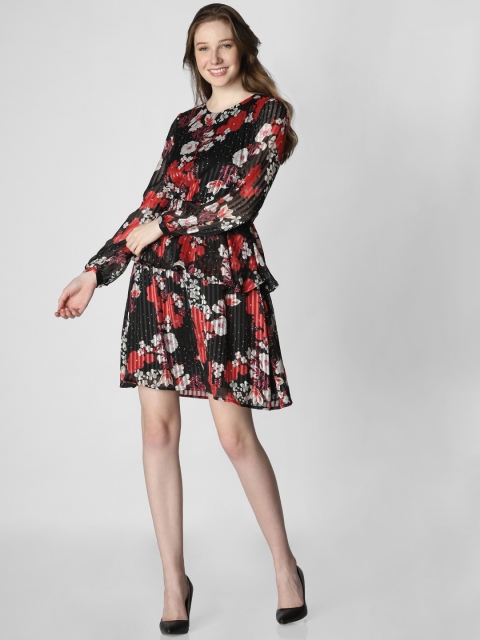 

Vero Moda Women Black & Red Printed Fit and Flare Dress