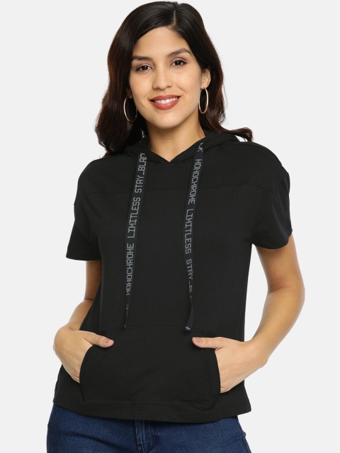 

Wrangler Women Black Solid Hooded Slim-Fit T-shirt