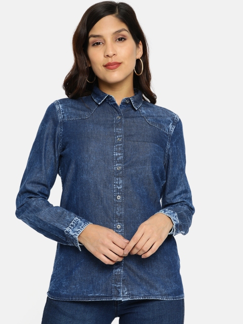 

Wrangler Women Blue Slim Fit Solid Casual Denim Shirt