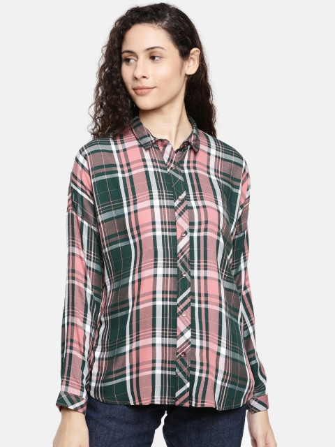 

Wrangler Women Pink & Olive Green Checked Casual Shirt