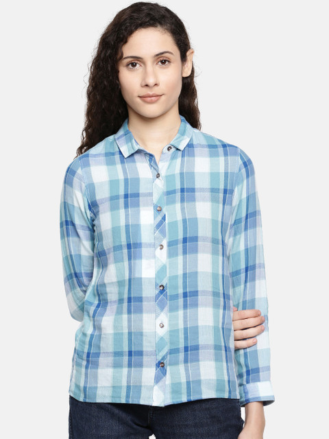 

Wrangler Women Blue Slim Fit Checked Casual Shirt