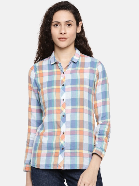 

Wrangler Women Blue & Yellow Slim Fit Checked Casual Shirt