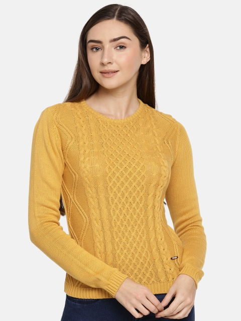 

Wrangler Women Mustard Yellow Self-Design Sweater