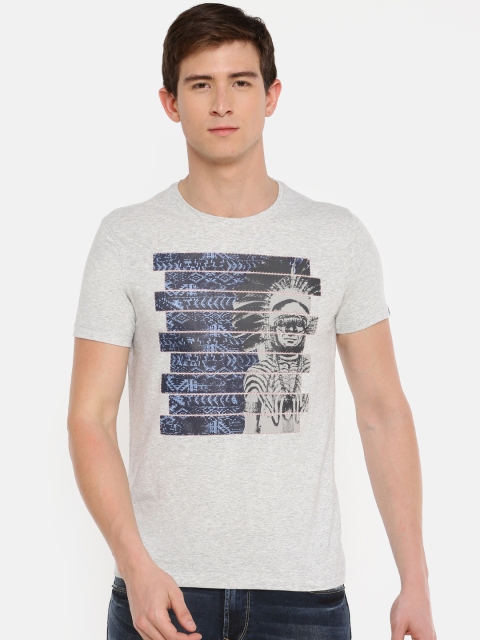 

SPYKAR Men Grey Printed Slim Fit Round Neck T-shirt