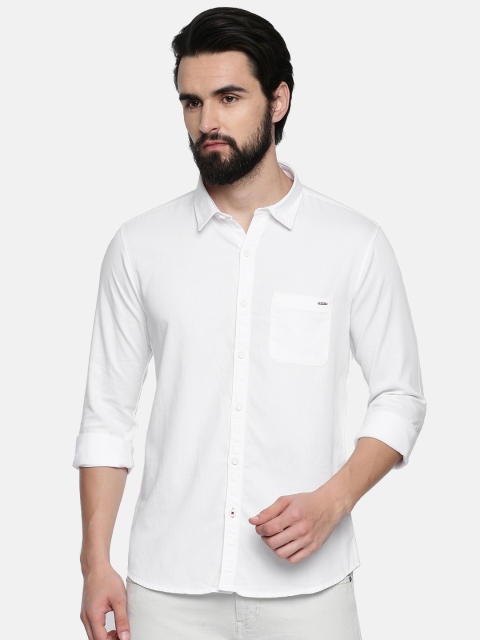 

SPYKAR Men White Slim Fit Self Design Casual Shirt