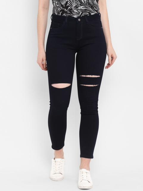 

FOSH Women Navy Blue Slim Fit Mid-Rise Slash Knee Jeans
