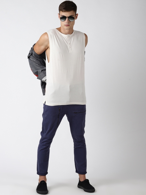 

Blue Saint Men White Solid Henley Neck T-shirt