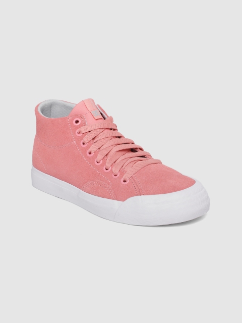 

DC Women Pink Solid Suede Mid-Top Sneakers