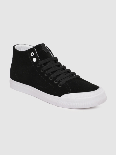 

DC Men Black Solid Leather Mid-Top Sneakers