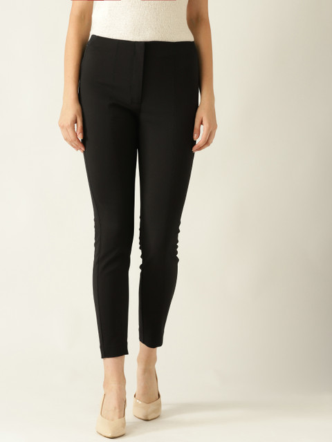 

MANGO Women Black Skinny Fit Solid Cropped Formal Trousers