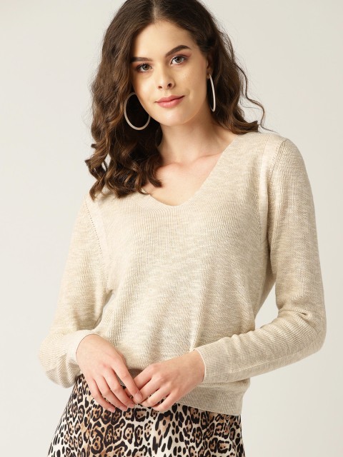 

MANGO Women Beige Solid Sweater