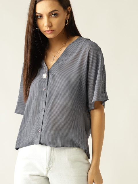 

MANGO Women Grey Checked Shirt Style Top