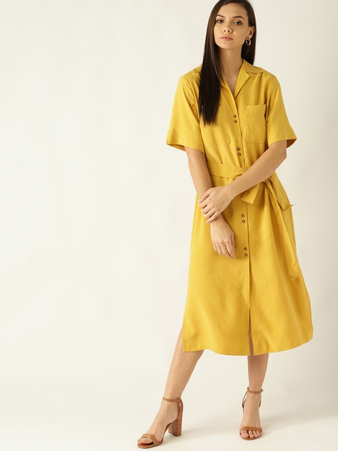 

MANGO Women Mustard Yellow Solid Shirt Dress