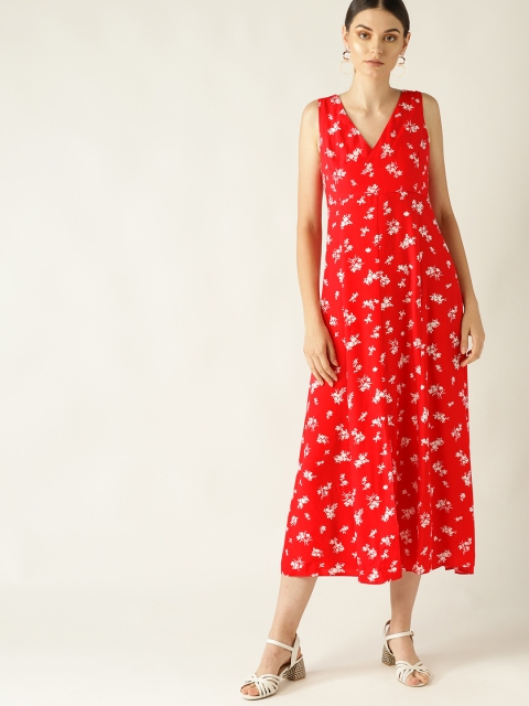 

MANGO Women Red & White Floral Printed Empire Dress