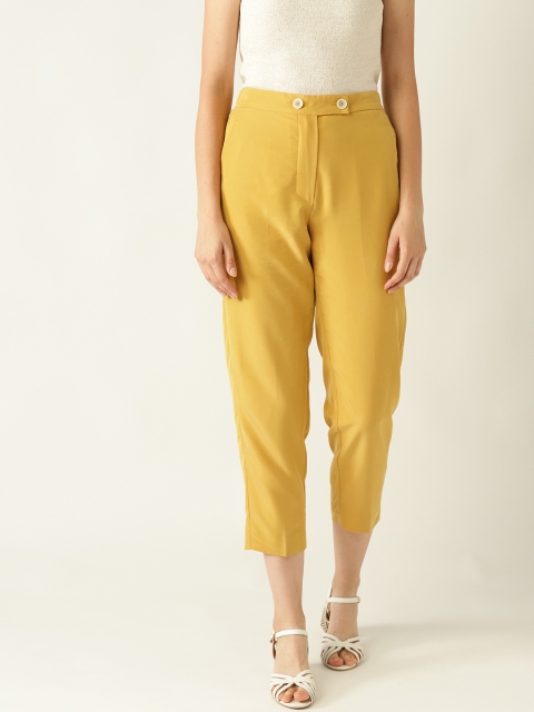 

MANGO Women Mustard Yellow Regular Fit Solid Cropped Trousers
