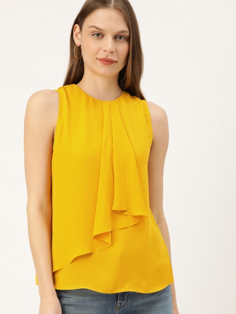 

MANGO Women Mustard Yellow Ruffle Layer Top