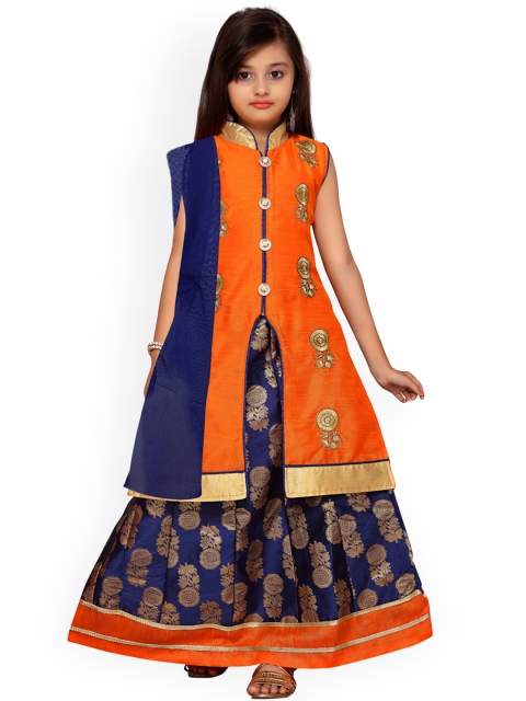 

Kidling Orange Girls Semi-Stitched Lehenga & Blouse with Dupatta