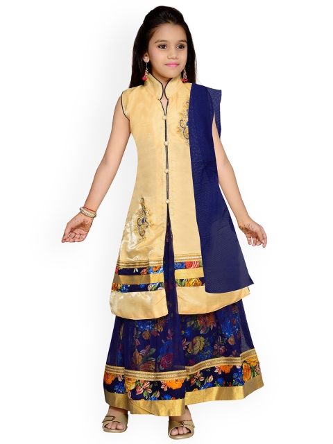 

Kidling Girls Blue & Beige Embroidered Ready to Wear Lehenga & Kurta with Dupatta