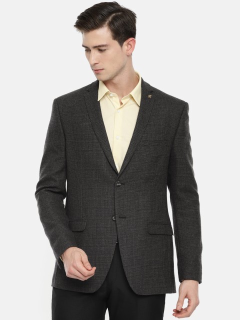 

Theme Men Black & Grey Self-Checked Fitted Single-Breasted Blazer
