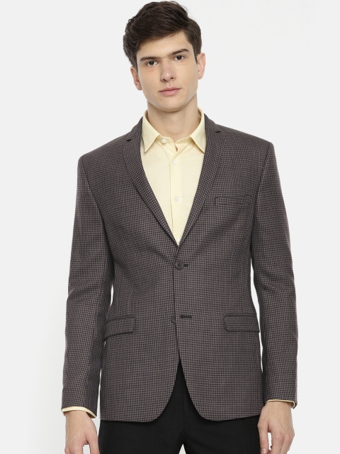 

Theme Men Grey & Navy Blue Self Design Tailored Fit Single-Breasted Casual Blazer, Olive