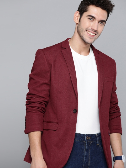 

Mast & Harbour Men Maroon Self-Designed Regular Fit Single-Breasted Casual Blazer