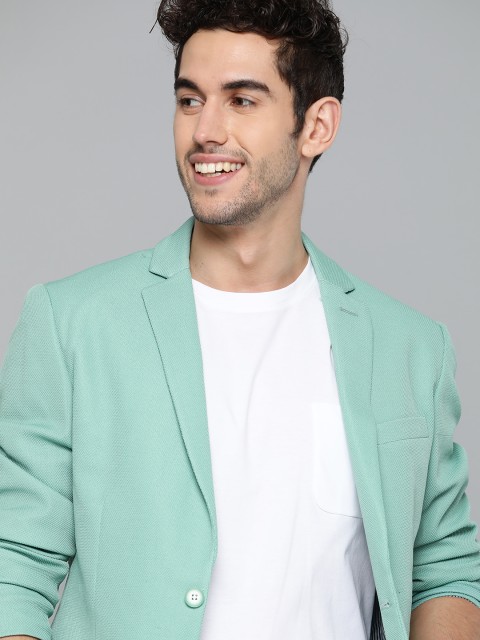 

Mast & Harbour Men Green Regular Fit Self Design Single-Breasted Casual Blazer