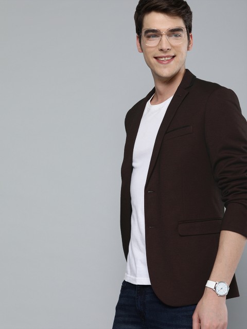 

Mast & Harbour Burgundy Solid Single-Breasted Casual Blazer With Elbow Patch