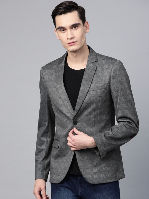

Mast & Harbour Men Charcoal Grey Self-Checked Single-Breasted Casual Blazer