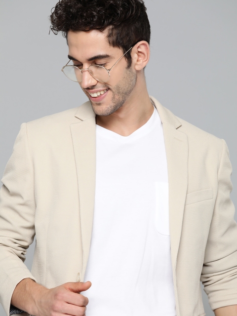 

Mast & Harbour Men Cream-Coloured Self-Designed Regular Fit Single-Breasted Casual Blazer