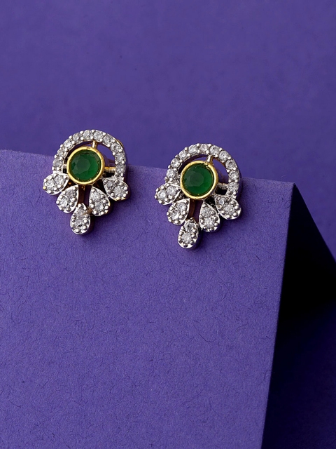 

Voylla Gold-Toned & Green Teardrop Shaped Studs
