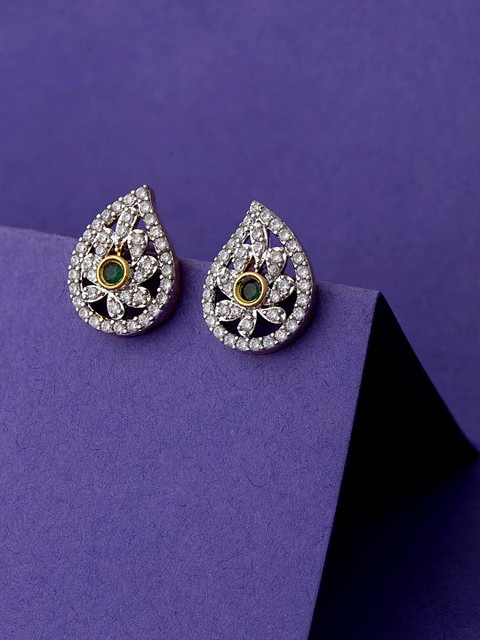 

Voylla Brass-Plated White & Green Cubc Zirconia Studded Paisley Shaped Studs