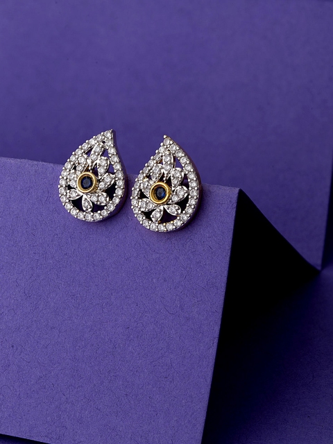 

Voylla Brass-Plated Gold-Toned & White Teardrop Shaped Studs