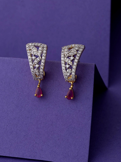 

Voylla Brass-Plated Gold-Toned & White Cubic Zirconia Studded Contemporary Drop Earrings