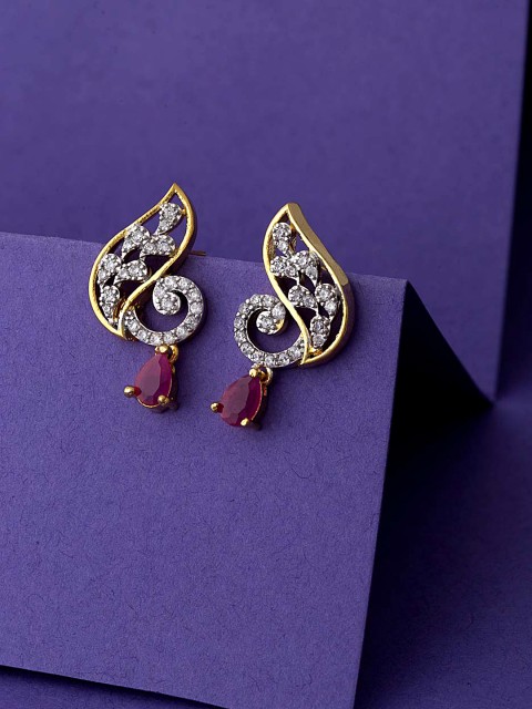 

Voylla Gold-Toned & White CZ Stone-Studded Contemporary Drop Earrings
