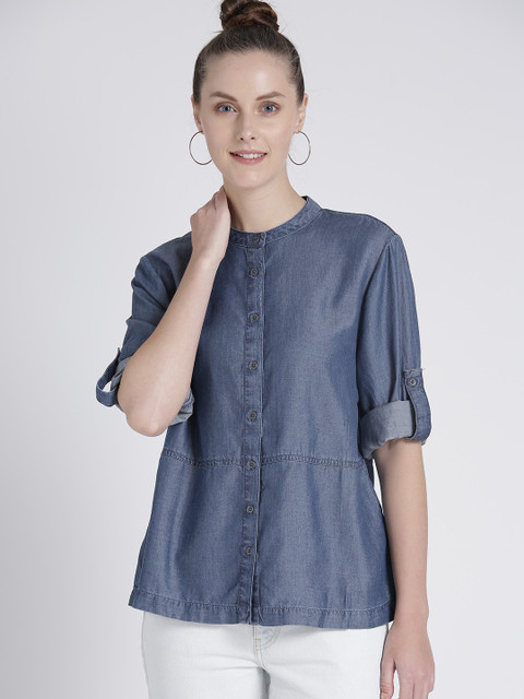 

GAP Women's Long Sleeve Top in TENCEL, Blue