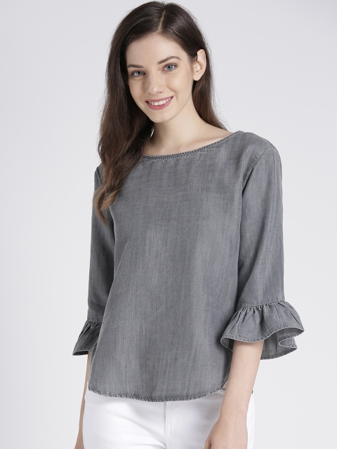 

GAP Women's Flounce Sleeve Top in TENCEL, Grey