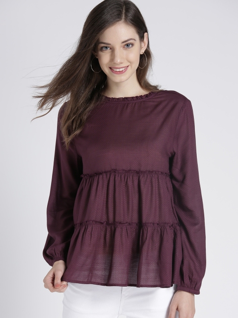 

GAP Women's Tiered Ruffle Blouse, Burgundy