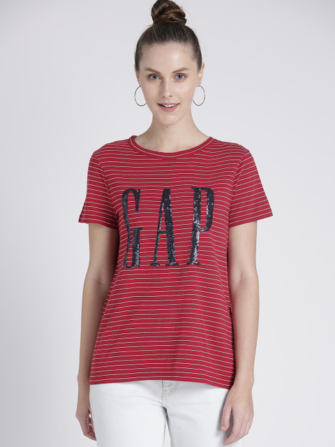 

GAP Women's Stripe Crewneck T-Shirt, Red