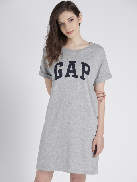 

GAP Women's Logo Soft Slub T-Shirt Dress, Grey melange
