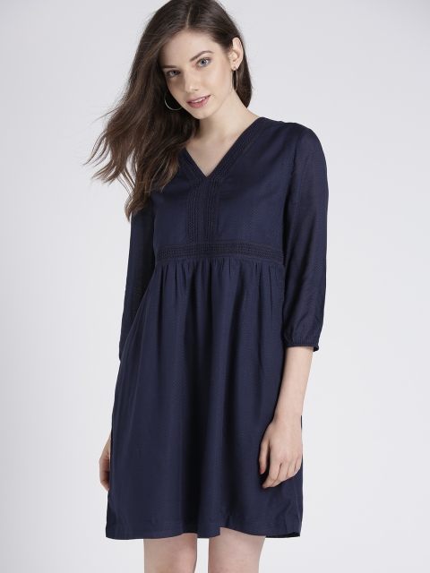GAP Women's Lace Embroidered V-Neck Midi Dress, Navy blue
